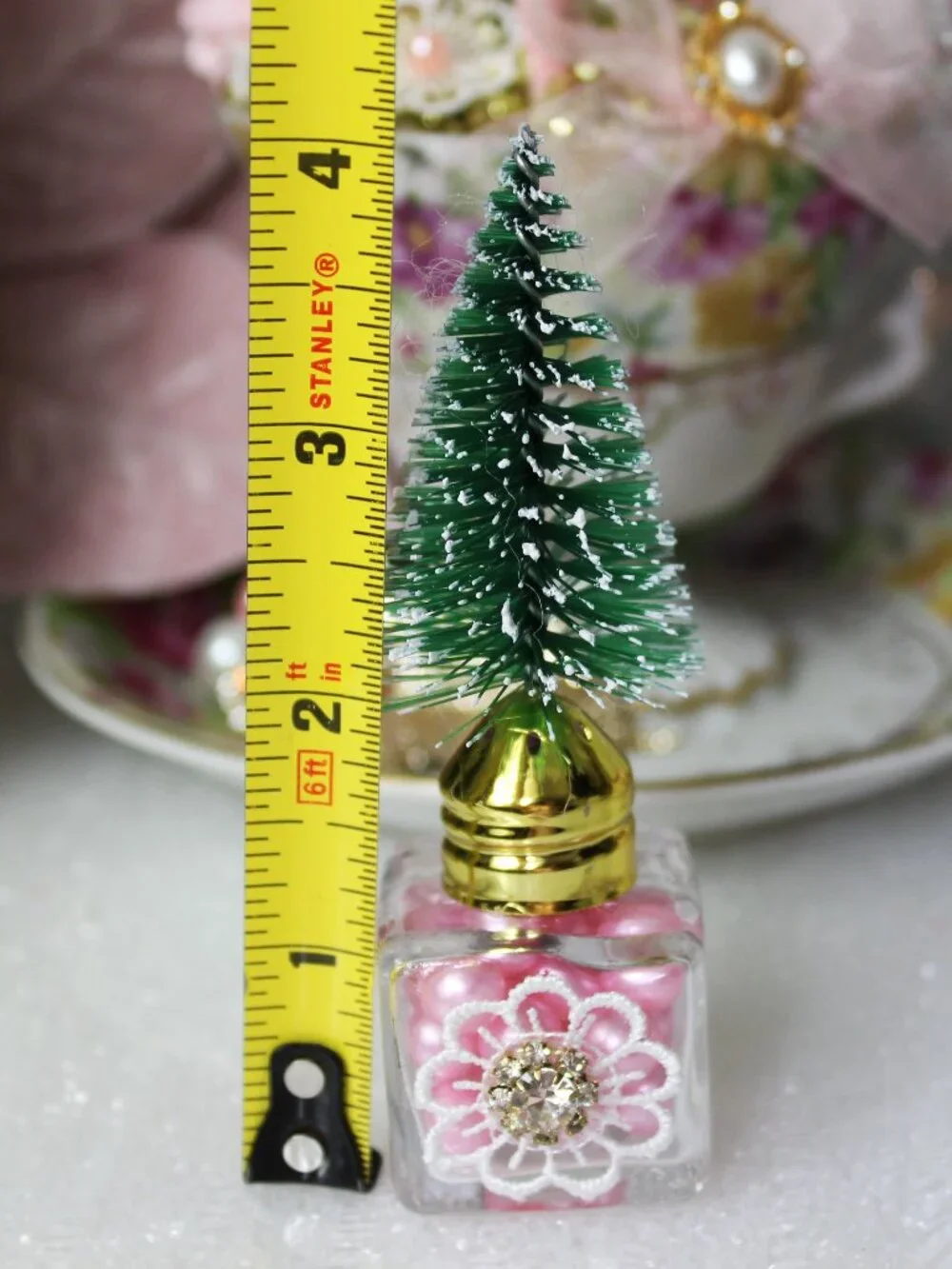 Shabby Chic Pink Christmas Bottle Brush Tree Set - Vintage Style - Salt & Pepper
